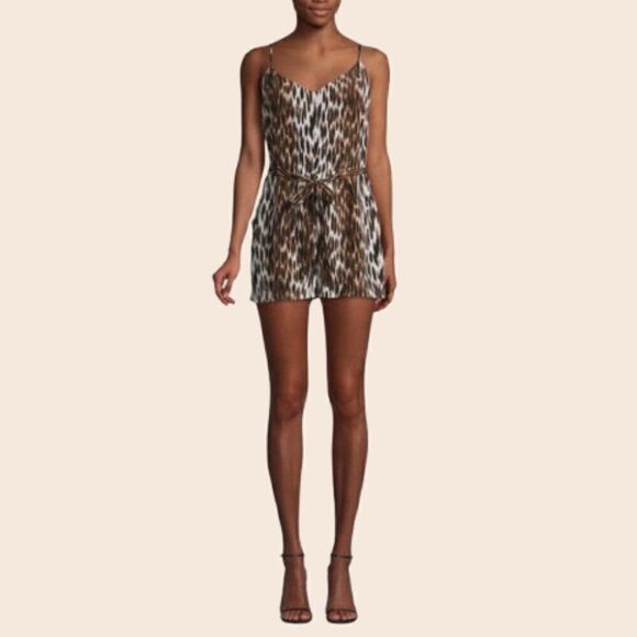 L'AGENCE Pants - L'Agence Audra Sleeveless Leopard-Print Silk Romper Size 2